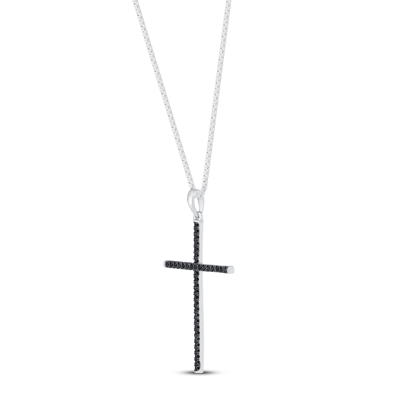 Black Diamond Cross Necklace 1/6 ct tw Sterling Silver 18