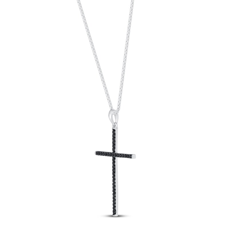 Main Image 2 of Black Diamond Cross Necklace 1/6 ct tw Sterling Silver 18"