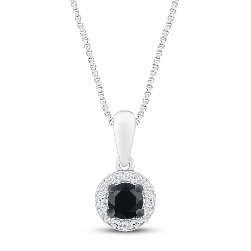 Main Image 1 of Black and White Diamond Halo Necklace 3/8 ct tw Sterling Silver 18&quot;