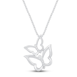 Butterfly Necklace Diamond Accents Sterling Silver 18"