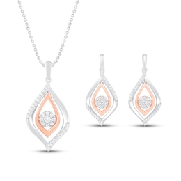 Diamond Necklace & Earrings Boxed Set 3/8 ct tw Round-cut Sterling Silver & 10K Rose Gold 18"