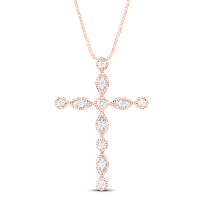 Main Image 1 of Diamond Cross Necklace 1/8 ct tw 10K Rose Gold 18"