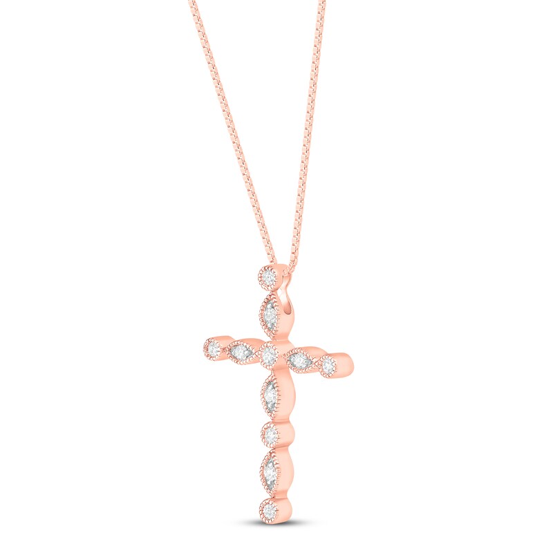 Main Image 2 of Diamond Cross Necklace 1/8 ct tw 10K Rose Gold 18"