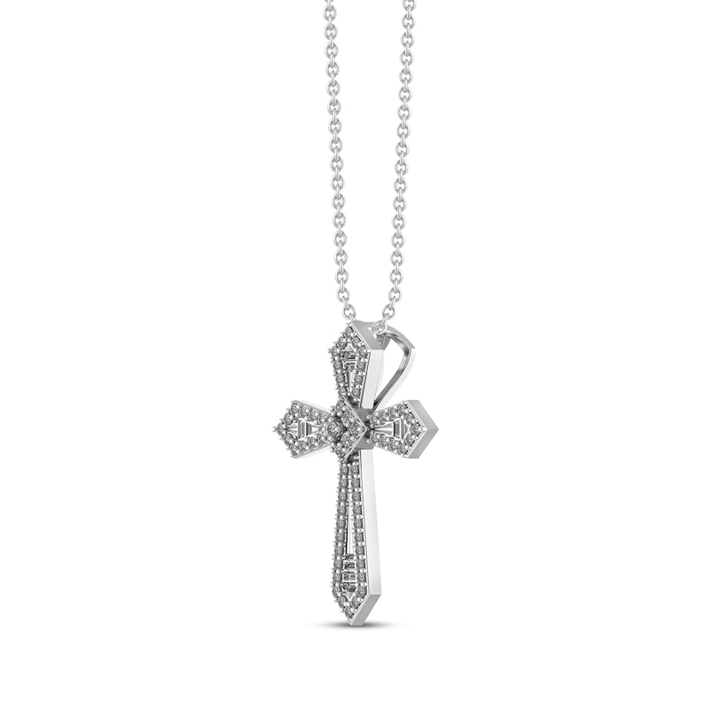 Main Image 2 of Diamond Cross Necklace 1/4 ct tw Round & Baguette 10K White Gold 18"