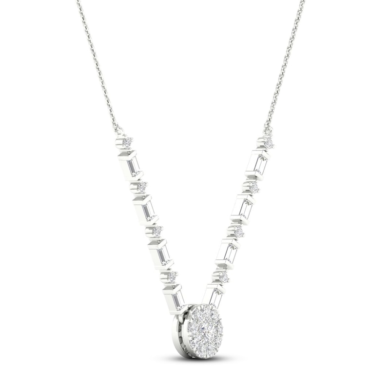 Diamond Fashion Necklace 1/4 ct tw Baguette/Round 10K White Gold 18"