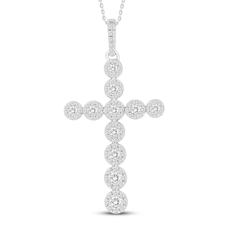 Main Image 1 of Diamond Cross Necklace 1/2 ct tw Round-cut 10K White Gold 18"