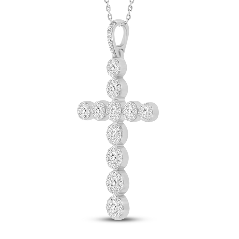 Main Image 3 of Diamond Cross Necklace 1/2 ct tw Round-cut 10K White Gold 18"