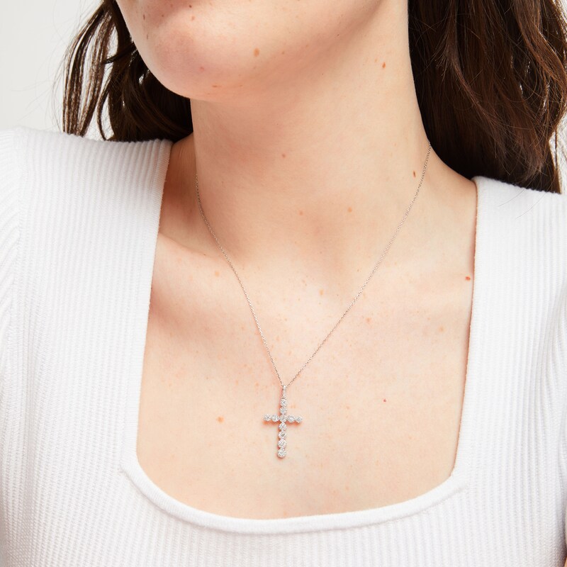 Main Image 6 of Diamond Cross Necklace 1/2 ct tw Round-cut 10K White Gold 18"
