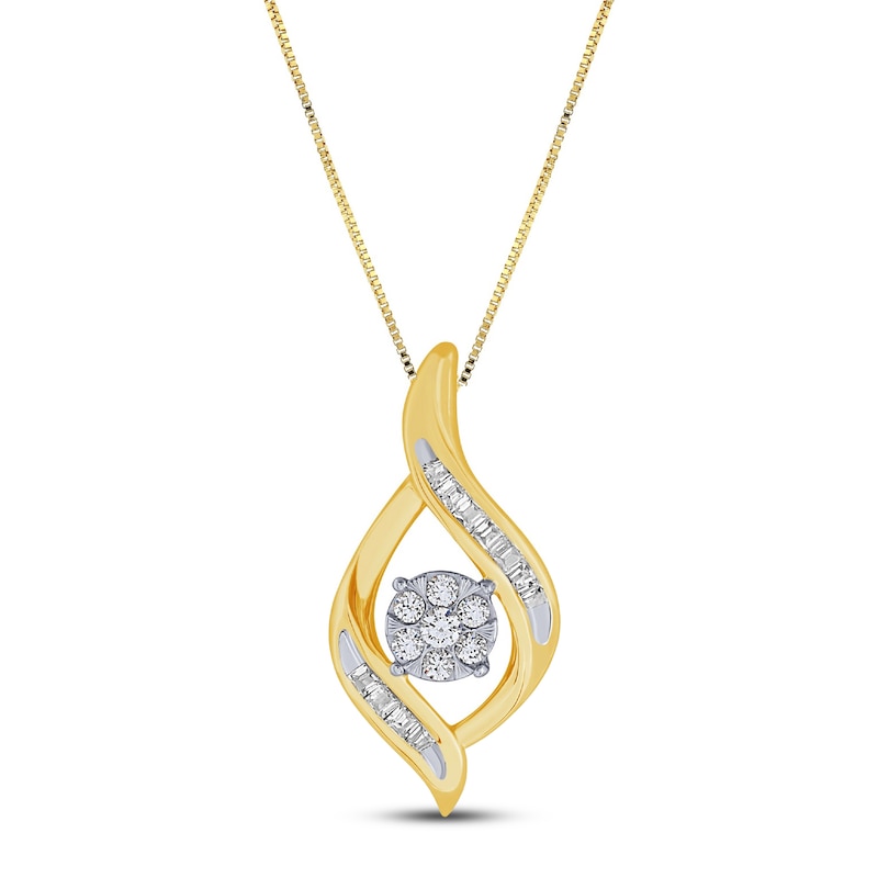 Main Image 1 of Diamond Necklace 1/8 ct tw Round & Baguette 10K Two-Tone Gold 18"