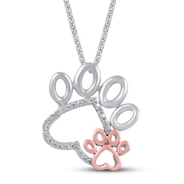 Diamond Paw Necklace Sterling Silver & 10K Rose Gold 18&quot;