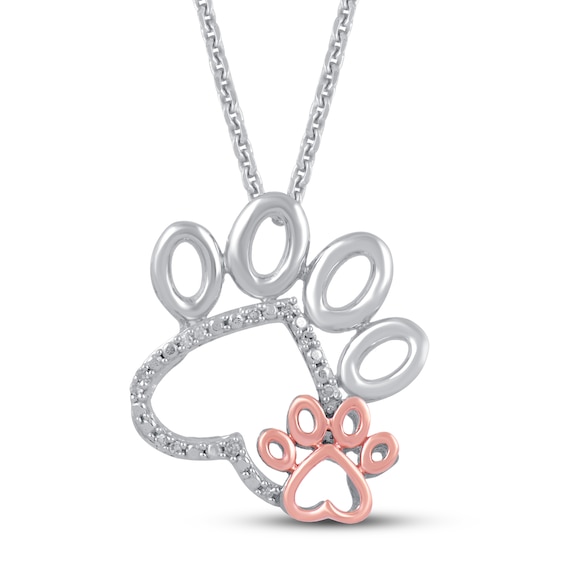 Diamond Paw Necklace Sterling Silver & 10K Rose Gold 18"