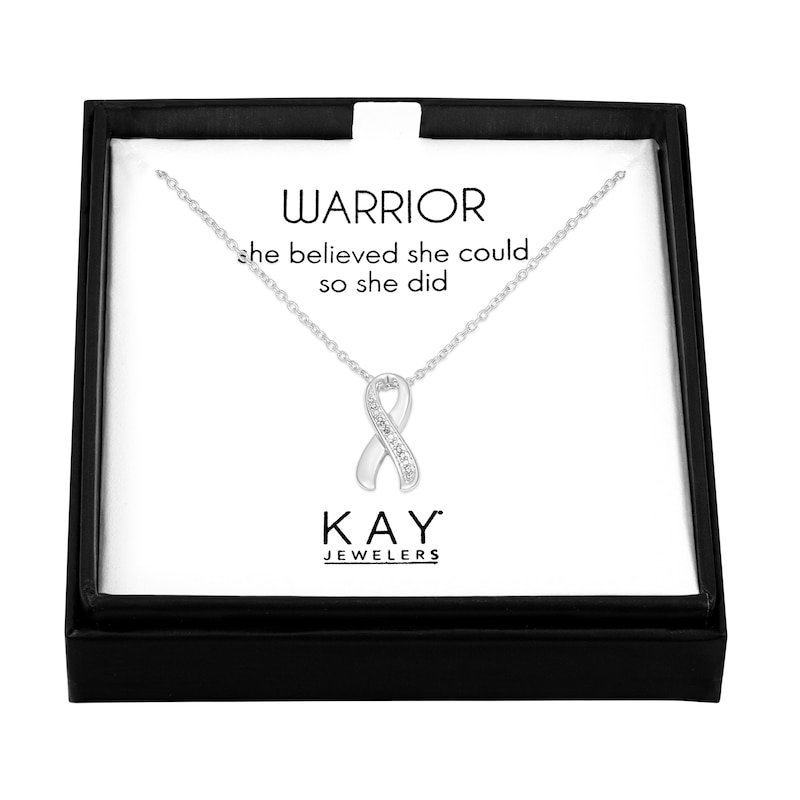 Gift Boxed Awareness Ribbon Necklace Sterling Silver 16"