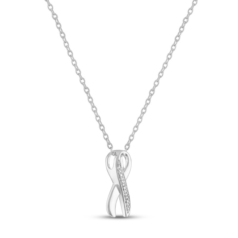 Silver Small Ribbon Necklace, Awareness Necklace-B5238-NK-Cu