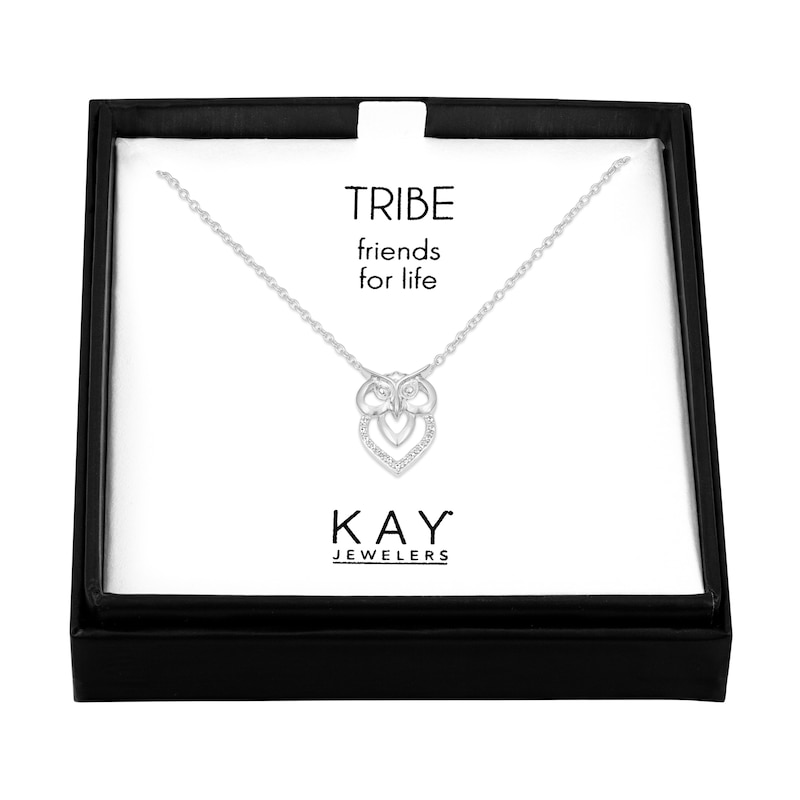 Gift Boxed Owl Diamond Necklace Sterling Silver 16"