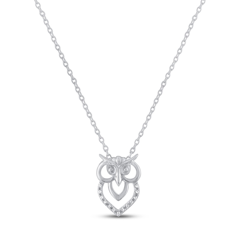 Gift Boxed Owl Diamond Necklace Sterling Silver 16"