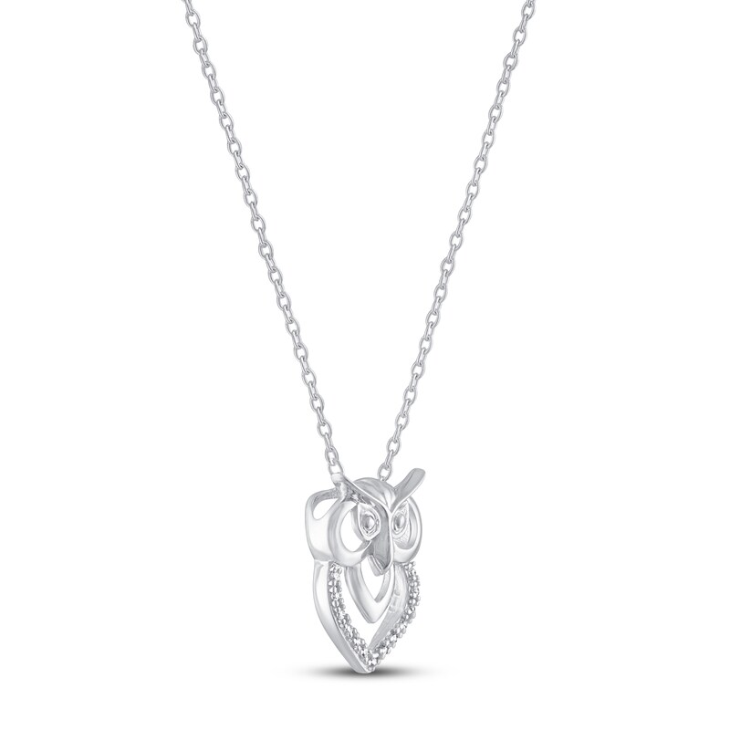 Gift Boxed Owl Diamond Necklace Sterling Silver 16"