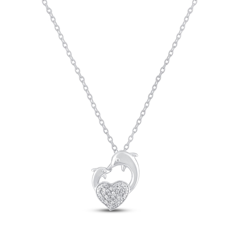 Gift Boxed Dolphin/Heart Necklace Sterling Silver 16"