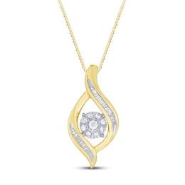 Diamond Necklace 1/4 ct tw Round & Baguette-Cut 10K Two-Tone Gold 18&quot;