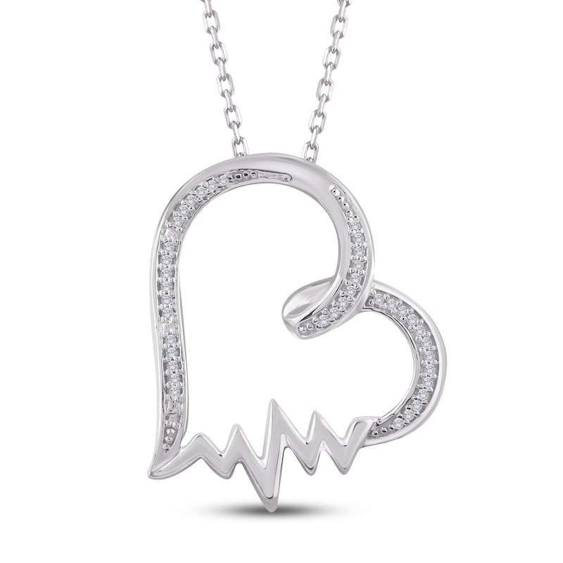 Main Image 1 of Diamond Heartbeat Necklace 1/20 ct tw Sterling Silver 18"
