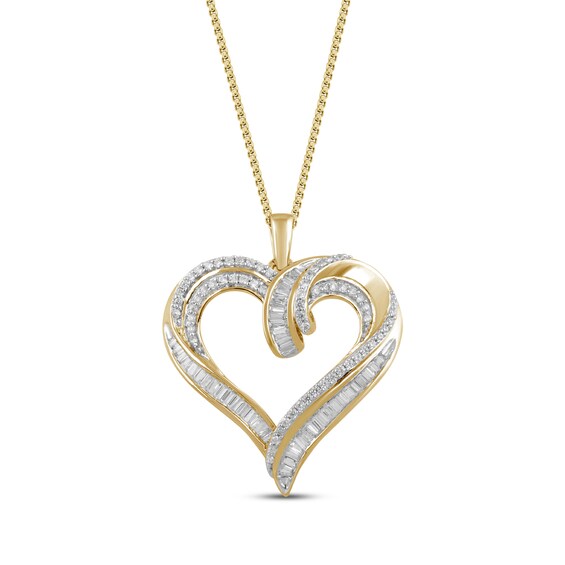Diamond Heart Necklace 1 2 Ct Tw Baguette Round 10k Yellow Gold 18 Kay Outlet