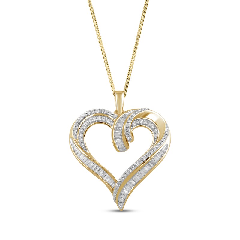 Diamond Heart Necklace 1 2 Ct Tw Baguette Round 10k Yellow Gold 18 Kay Outlet