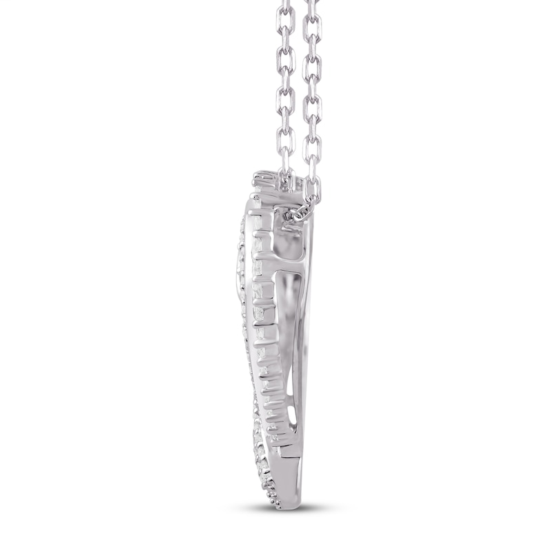 Main Image 2 of Diamond Heart Necklace 1/4 ct tw Round & Baguette 10K White Gold 18"