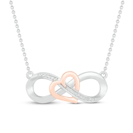 Diamond Heart/Infinity Necklace Sterling Silver & 10K Rose Gold 18"