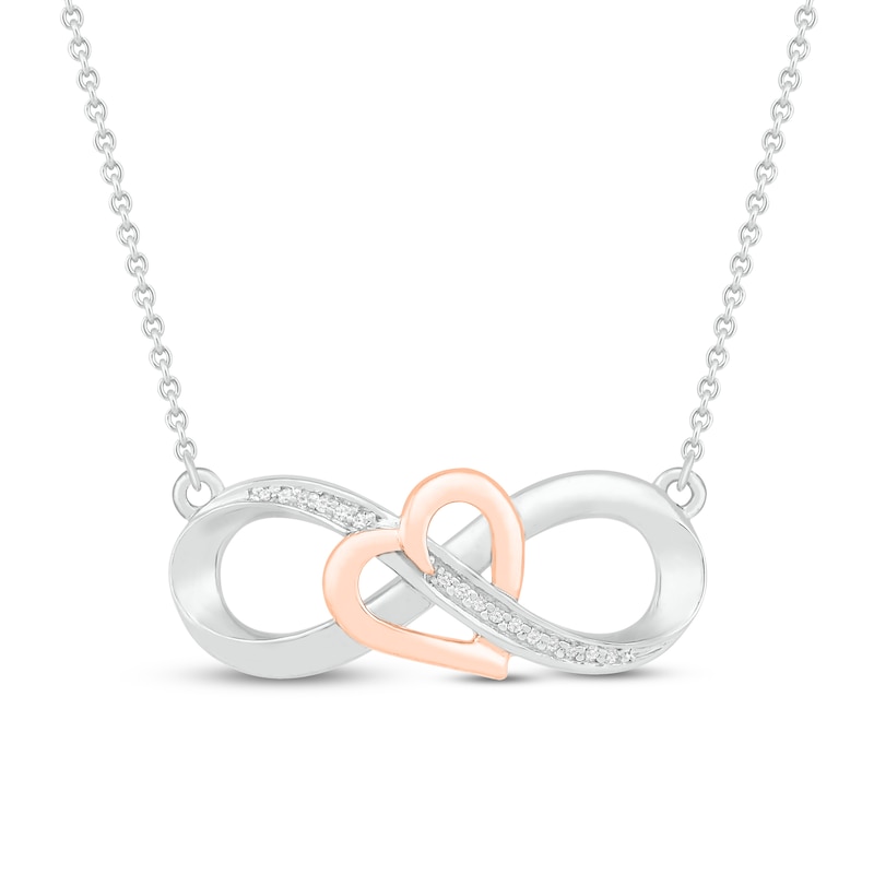 Main Image 1 of Diamond Heart/Infinity Necklace Sterling Silver & 10K Rose Gold 18"