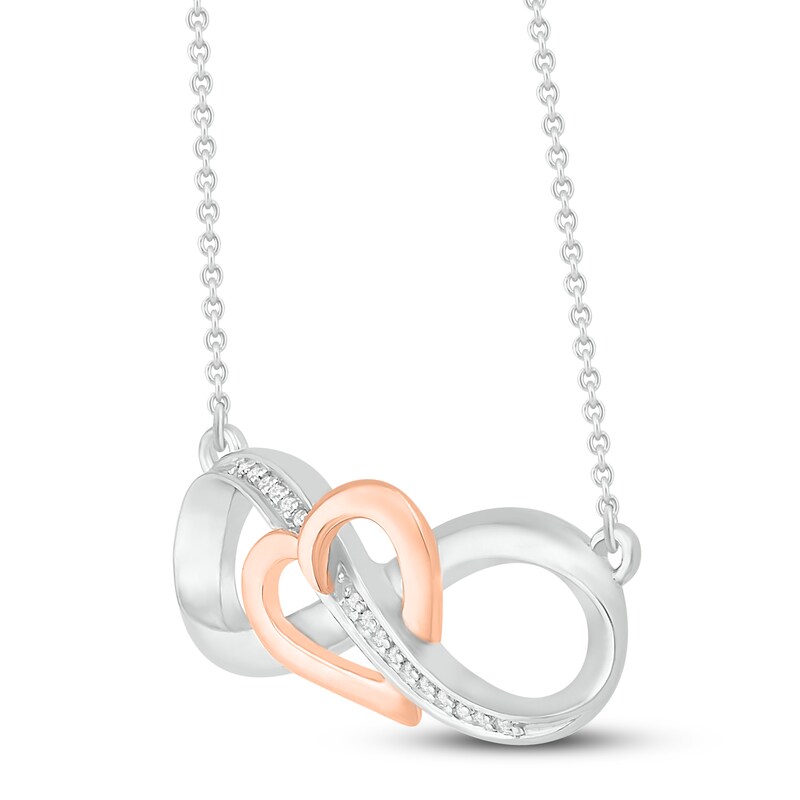 Main Image 2 of Diamond Heart/Infinity Necklace Sterling Silver & 10K Rose Gold 18"