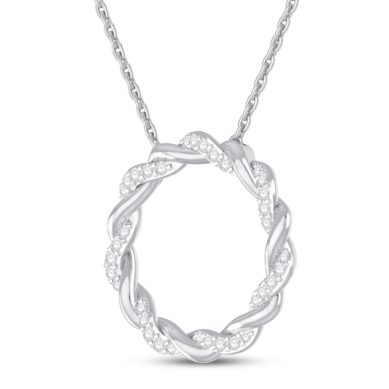 Main Image 2 of Circle of Gratitude Diamond Necklace 1/8 ct tw Round-cut 10K White Gold 19"
