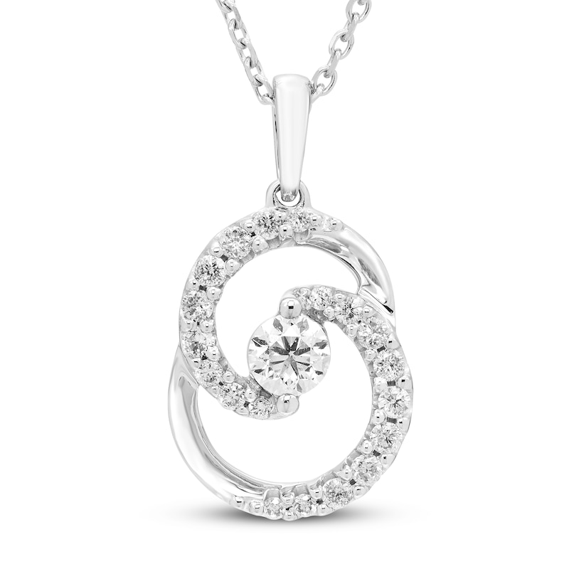 Main Image 1 of Encircled by Love Diamond Necklace 1/3 ct tw Round-cut 10K White Gold 18"