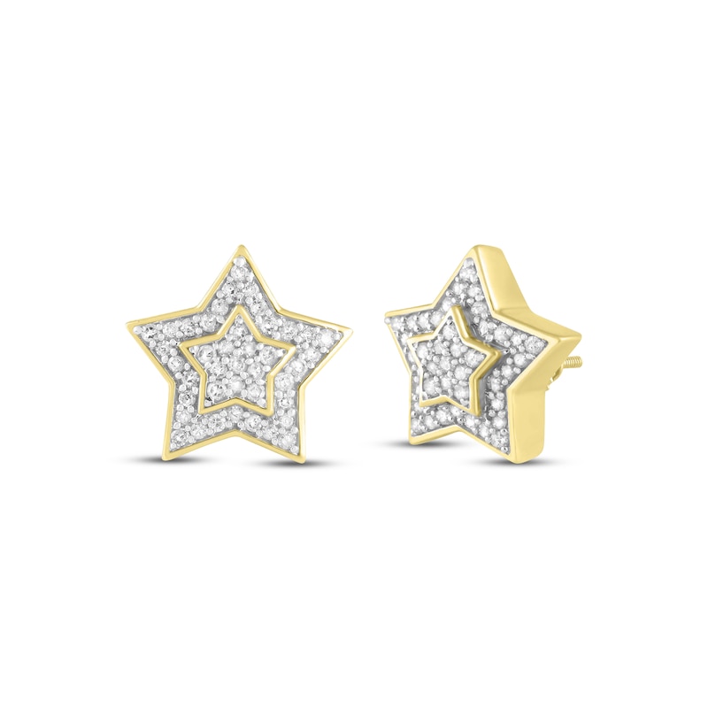 Main Image 1 of Men's Diamond Star Stud Earrings 1/4 ct tw Round-cut 10K Yellow Gold
