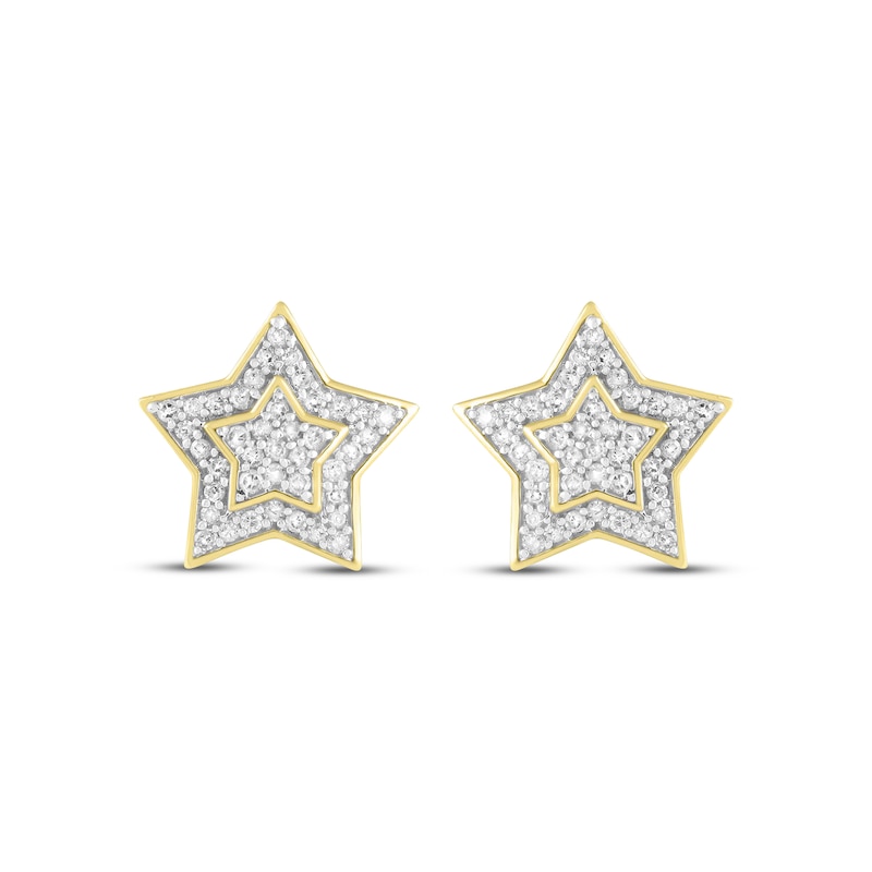 Main Image 2 of Men's Diamond Star Stud Earrings 1/4 ct tw Round-cut 10K Yellow Gold