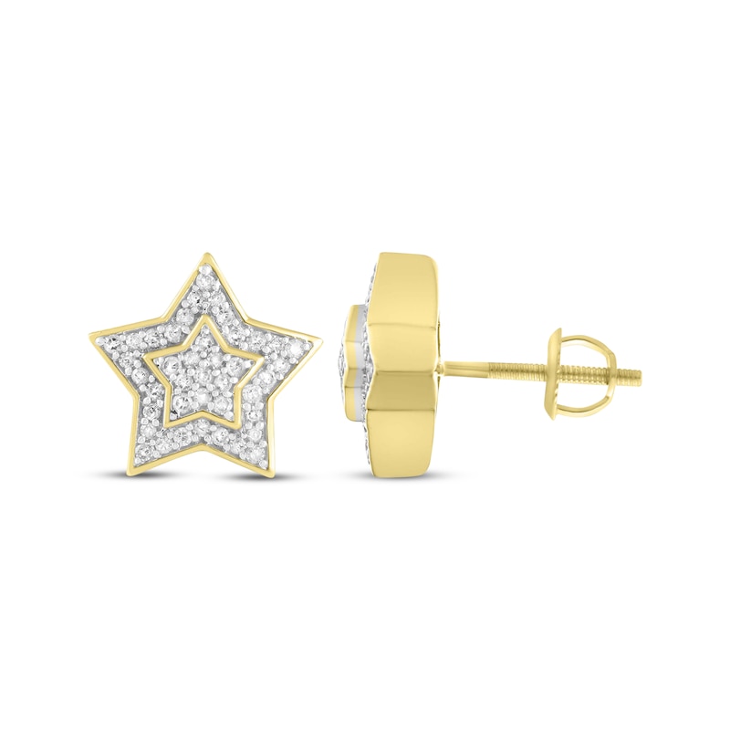Main Image 3 of Men's Diamond Star Stud Earrings 1/4 ct tw Round-cut 10K Yellow Gold