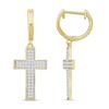 Thumbnail Image 0 of Men's Diamond Cross Hoop Dangle Earrings 1/4 ct tw Round-cut 10K Yellow Gold