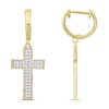 Thumbnail Image 1 of Men's Diamond Cross Hoop Dangle Earrings 1/4 ct tw Round-cut 10K Yellow Gold