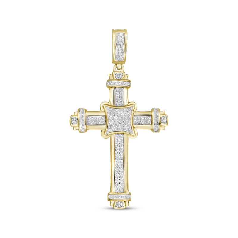 Main Image 1 of Men's Diamond Cross Pendant 1/2 ct tw Round-cut 10K Yellow Gold