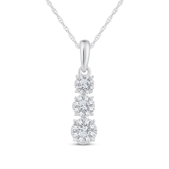 Diamond Three-Stone Necklace 1/3 ct tw Round-Cut 10K White Gold 18"