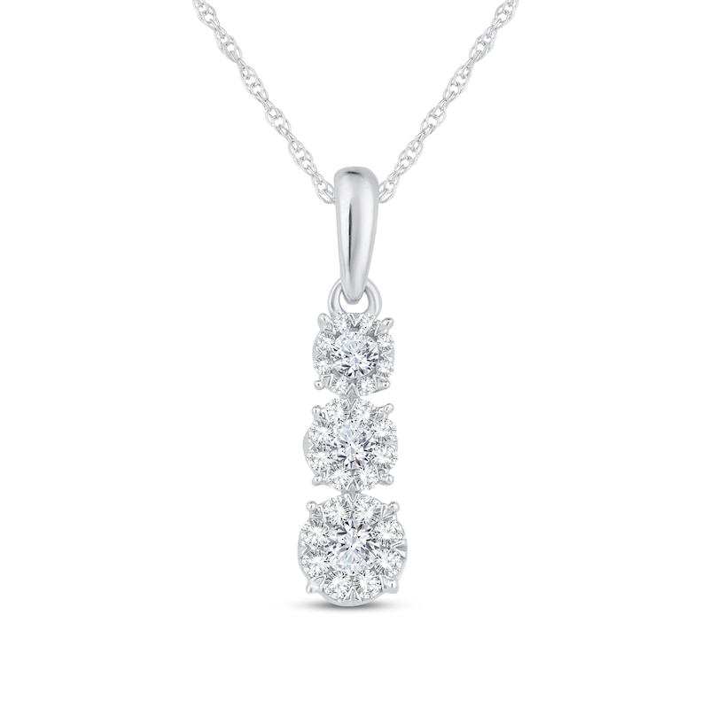 Main Image 1 of Diamond Three-Stone Necklace 1/3 ct tw Round-Cut 10K White Gold 18"