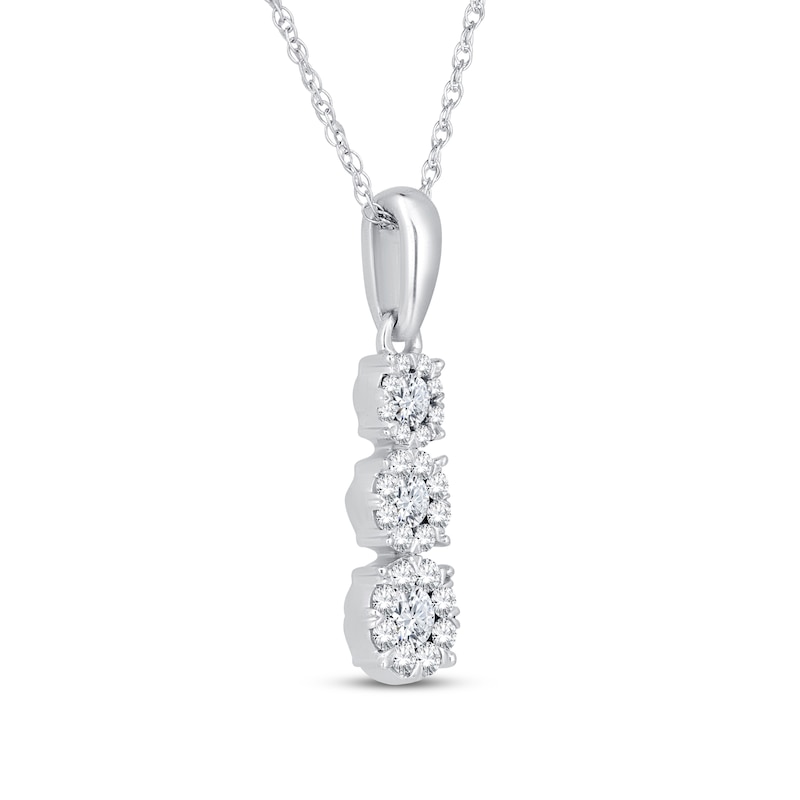 Main Image 2 of Diamond Three-Stone Necklace 1/3 ct tw Round-Cut 10K White Gold 18"