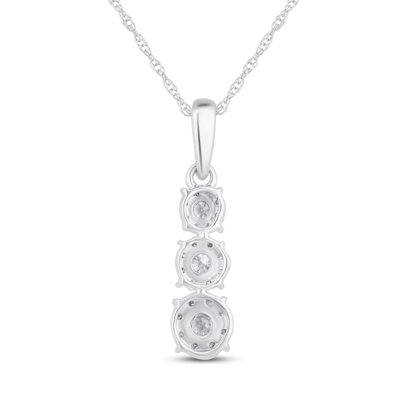 Main Image 3 of Diamond Three-Stone Necklace 1/3 ct tw Round-Cut 10K White Gold 18"
