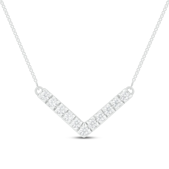 Diamond "V" Necklace 1/10 ct tw Round-Cut 10K White Gold 17.5"