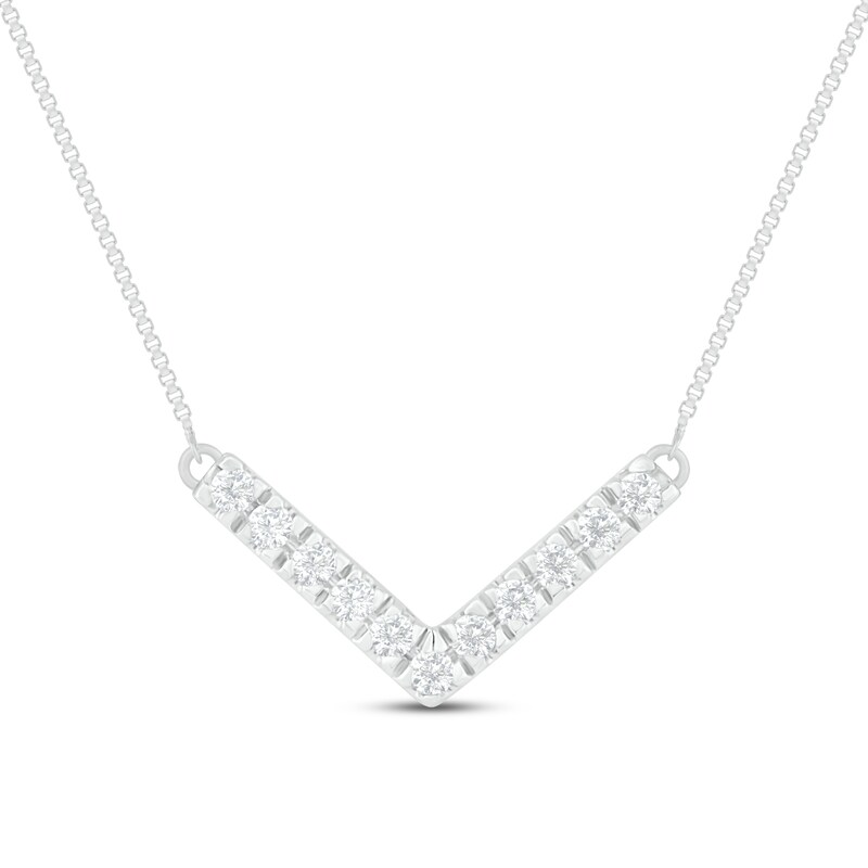 Main Image 1 of Diamond "V" Necklace 1/10 ct tw Round-Cut 10K White Gold 17.5"