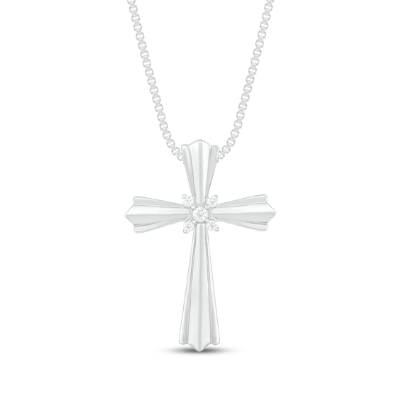 Diamond Cross Necklace 1/15 ct tw Round-Cut 10K White Gold 18"