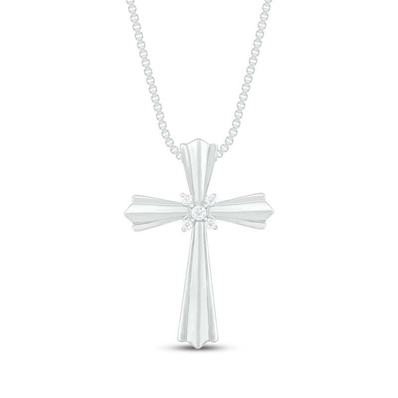 Main Image 1 of Diamond Cross Necklace 1/15 ct tw Round-Cut 10K White Gold 18&quot;