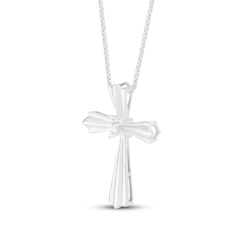 Main Image 2 of Diamond Cross Necklace 1/15 ct tw Round-Cut 10K White Gold 18&quot;