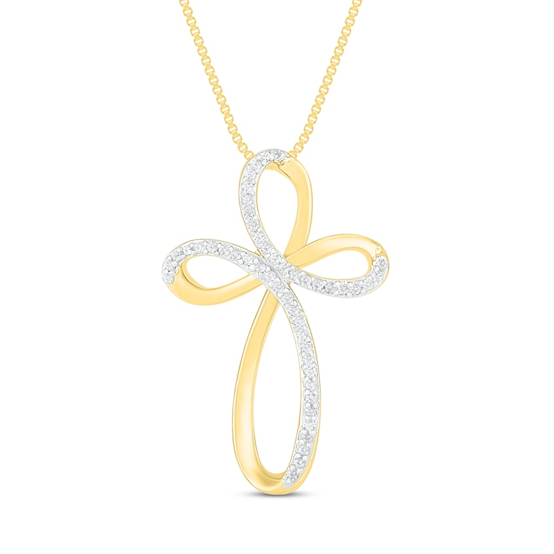 Main Image 1 of Diamond Cross Necklace 1/5 ct tw Round-Cut 10K Yellow Gold 18"