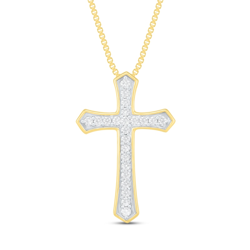 Main Image 1 of Diamond Cross Necklace 1/3 ct tw Round-Cut 10K Yellow Gold 18"