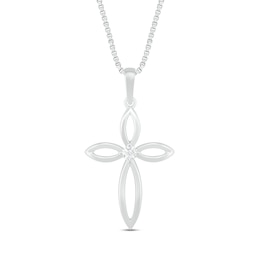 Diamond Cross Necklace 1/20 ct tw Round-Cut 10K White Gold 18"