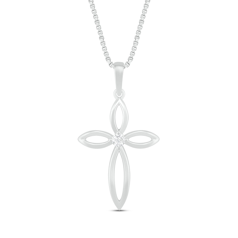 Main Image 1 of Diamond Cross Necklace 1/20 ct tw Round-Cut 10K White Gold 18"
